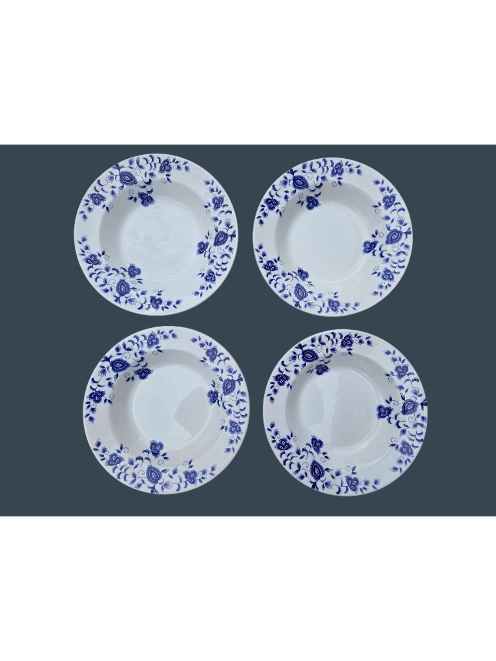 4 Pier 1 Eliza 9" Rimmed Soup Bowls Made In Italy Blue & White Floral Design